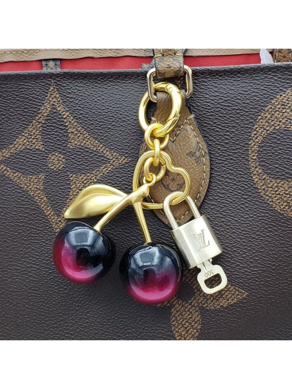 Authentic Louis Vuitton Lock & Key with Unbranded Apple Charm, Keychain